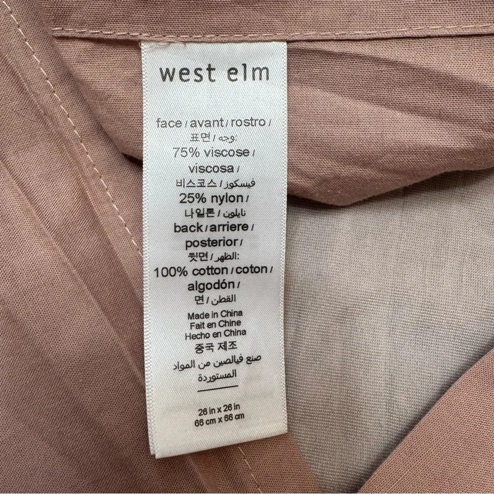 West Elm Velvet Front Cotton Back Pillow Sham Cover Dusty Pink 26 Inch Square